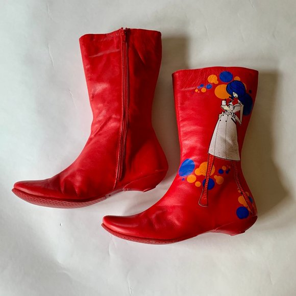 Rare - Rizzo Boots - Red GoGo Mod Girl on Cellphone - EU41 - Picture 6 of 16